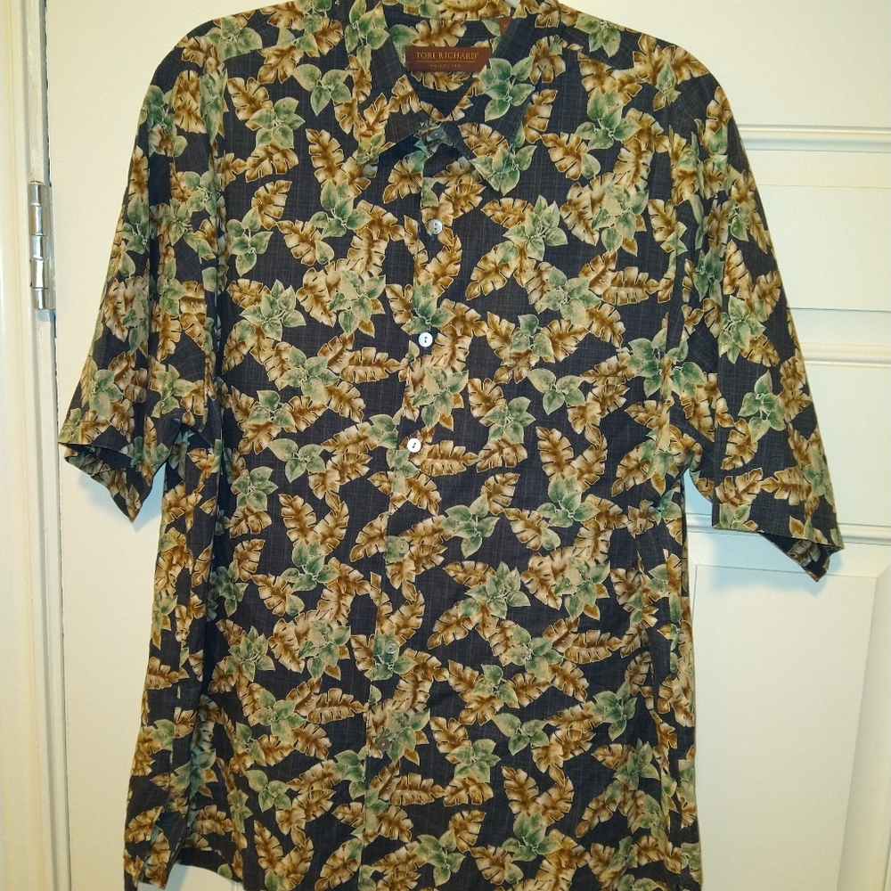Tori Richard Leaf Print Cotton Hawaiian Shirt Men's sz Large